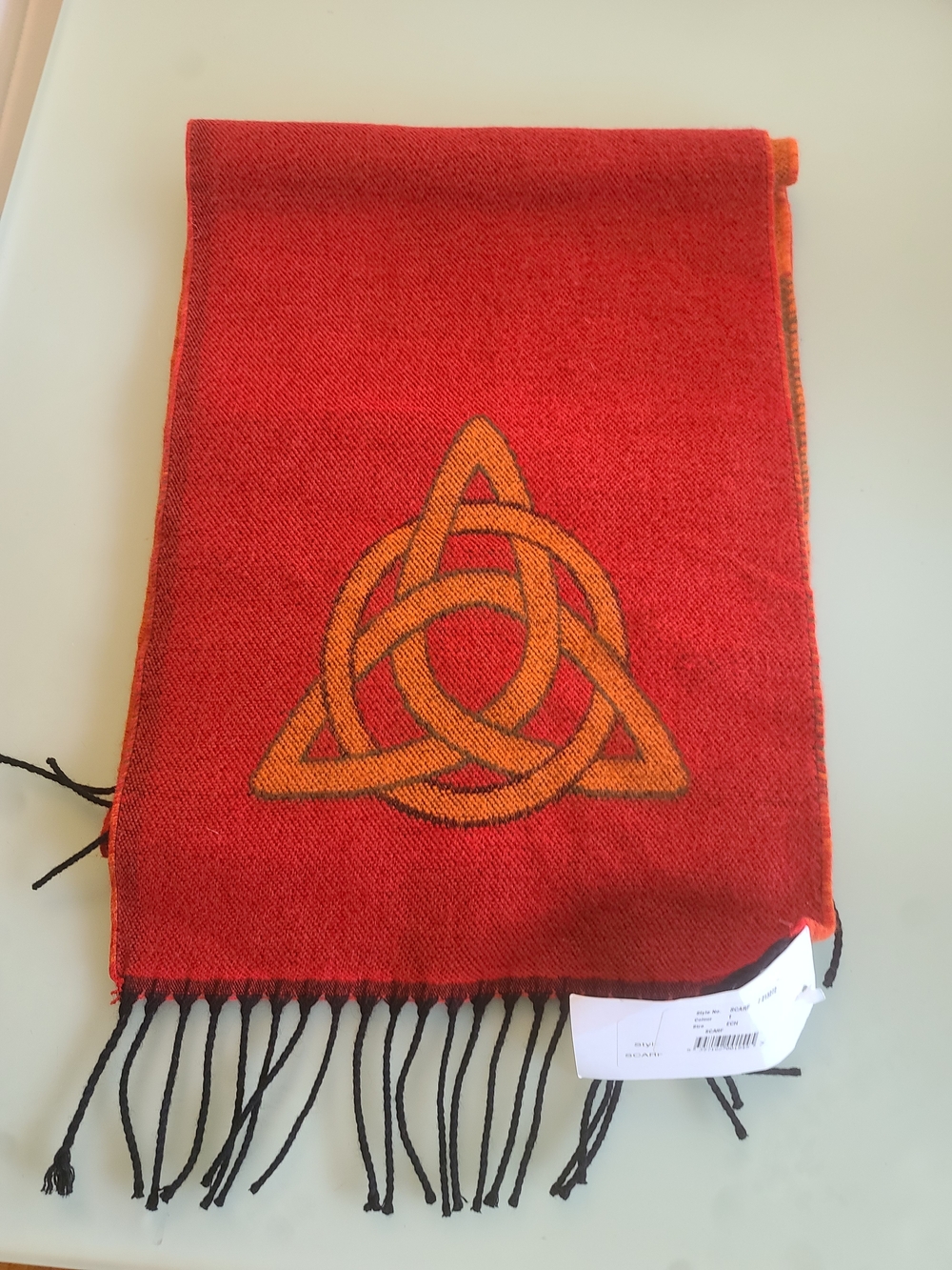 Red & Orange Celtic Knot Fringe Scarf